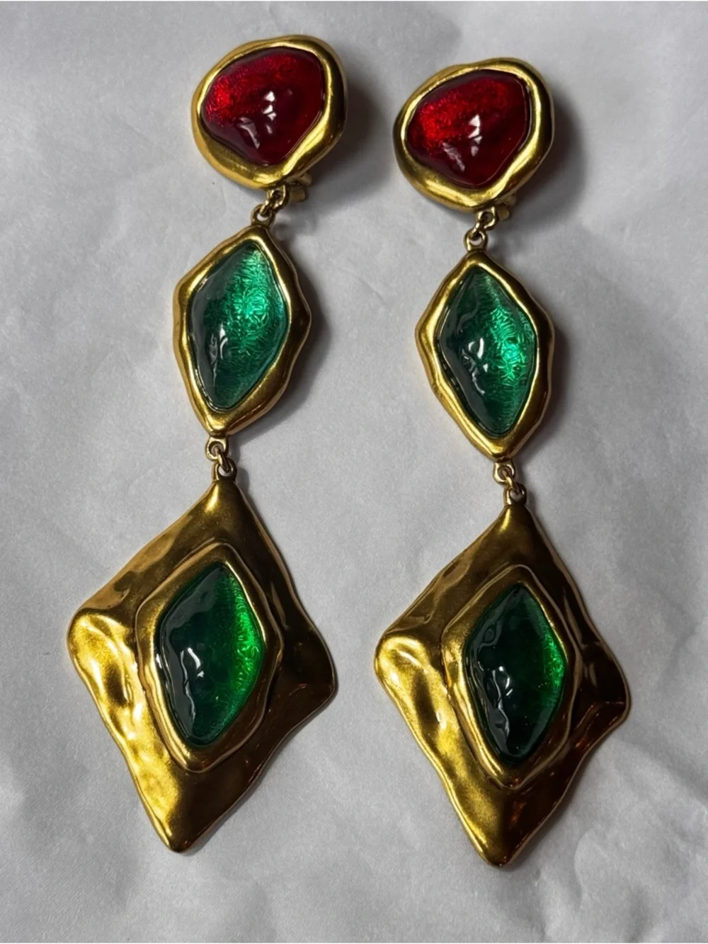 SAINT LAURENT Runway Gold-Tone Drop Earrings with Resin Glass-like cabochons - Picture 2 of 9